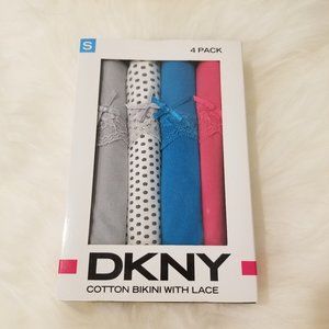DKNY Cotton Bikini with Lace, 4 Pack, Small, NWT
